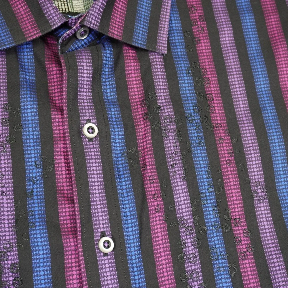 Robert Graham Button Up Shirt Mens XL Purple Blue Striped Flip Cuff Multicolor - Picture 3 of 15